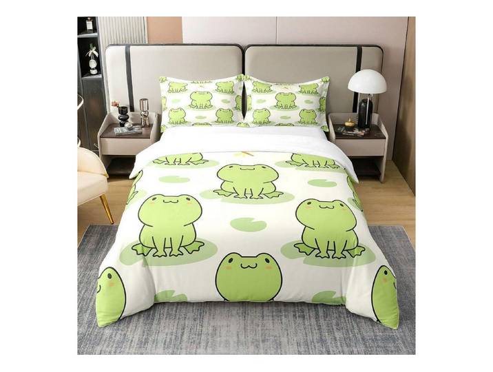 LuxusKollektion Kinderbettwäsche Bettwäsche Set 135x200 Frösche Baumwolle Kind
