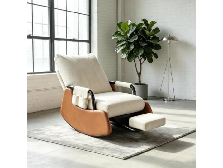 kumamart Relaxsessel mit Hocker mit Breiter 60cm Sitzfläche Bequemer Schaukelsessel mit 60cm breiter Sitzfläche und platzsparender Beinauflage fürs Wohnzimmer.
