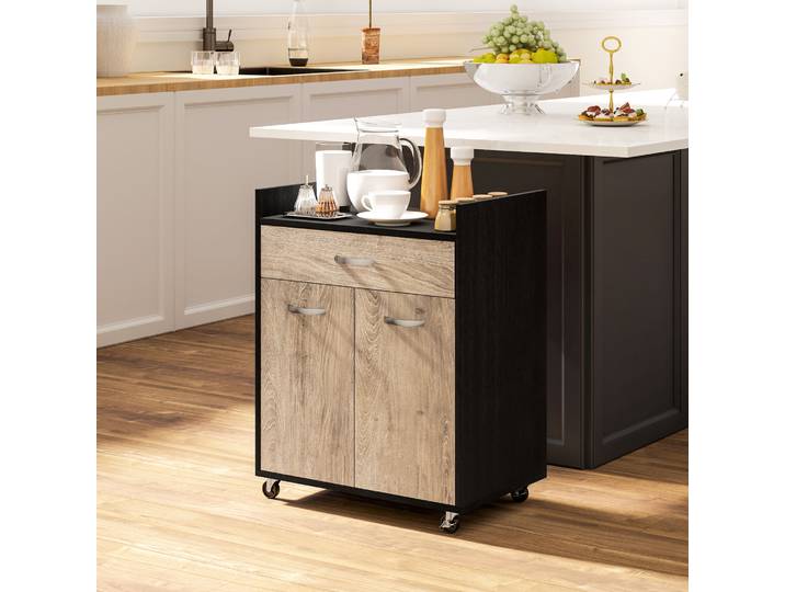 HOMCOM Chariot Cuisine Bois Noir avec Tiroir et Armoire