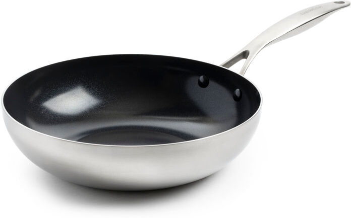 GreenPan Geneva PFAS Free Non Stick Wok 28cm Satin Black;Stainless Steel 28cm W