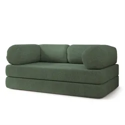 BETTSOFA EIREN aus Schaumstoff Bucle-Stoff Grün Schlaffunktion
