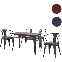Einzelst�ck | Esszimmer-Set HWC-H10, 2xEsszimmerstuhl Sitzbank Esszimmertisch Kunstleder Ulme Holz MVG Industrial Gastronomie ~ grau