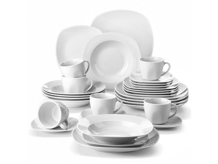 MALACASA 30 pièces nordique céramique porcelaine vaisselle ensemble de dîner tasses, hausses, dîner soupe Dessert assiettes ensemble Service pour 6 personnes