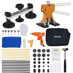 VEVOR Dellenzieher-Set, 60-tlg. zur lackfreien Dellenentfernung mit goldenem Heber, Brückenzieher, Gummihammer, Klebepistole, Werkzeug zur Entfernung von Hagelschäden an der Karosserie