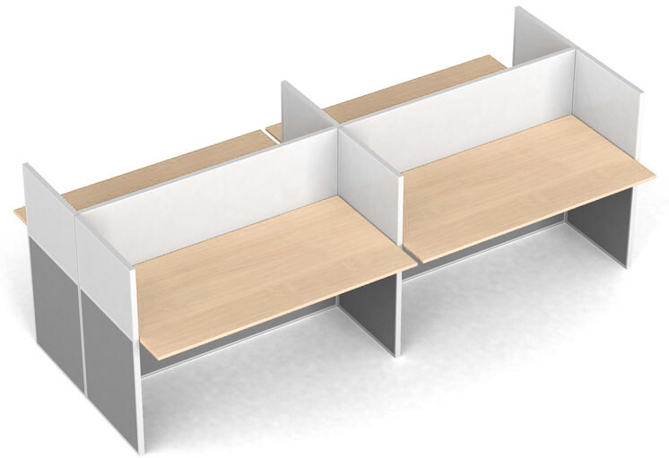 B2B Partner Büroschreibtisch mit Magnettafel-Trennwänden, 4 Plätze, grau/Birke