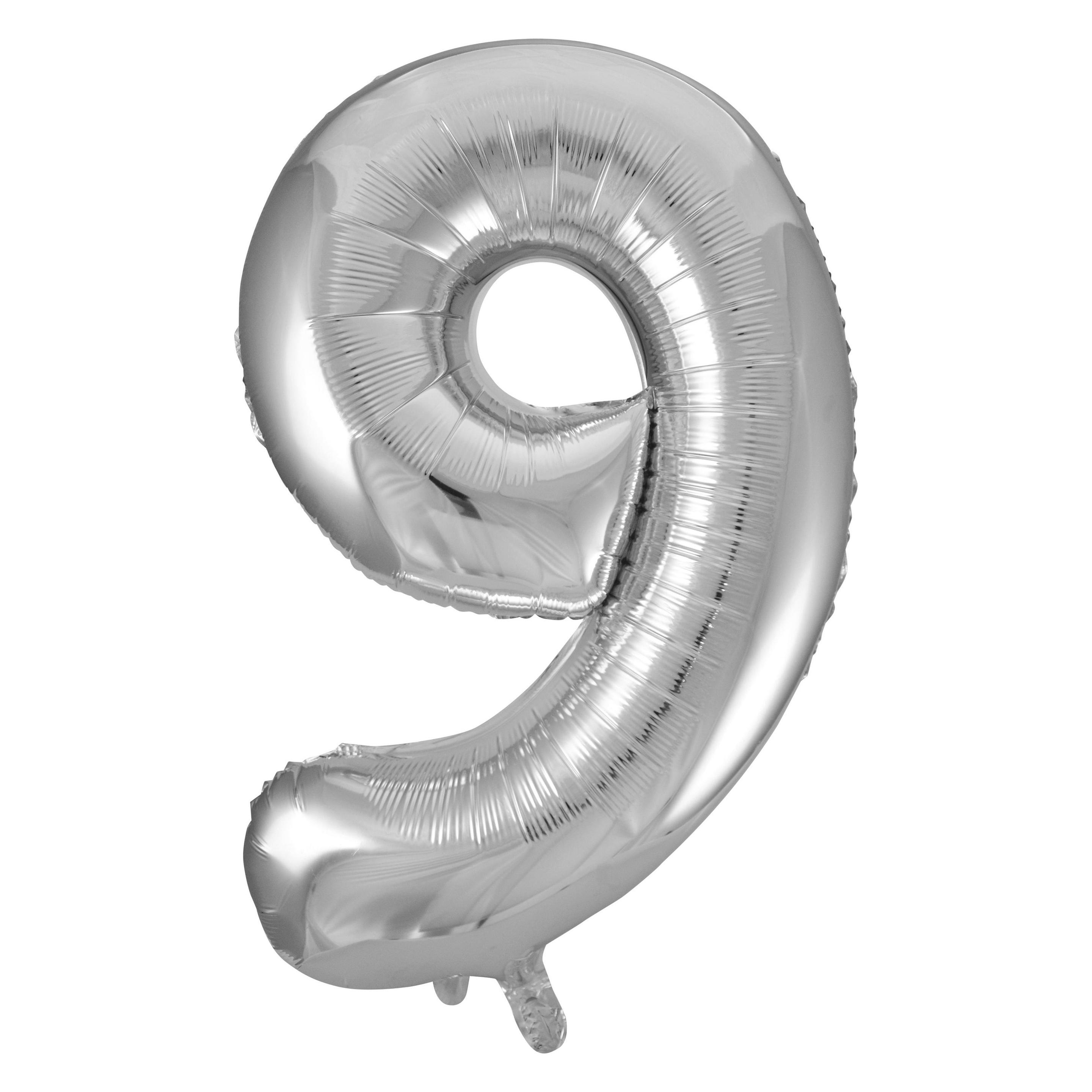 Idena Folienballon Zahl 9 65x105cm silber (1x) (38234)