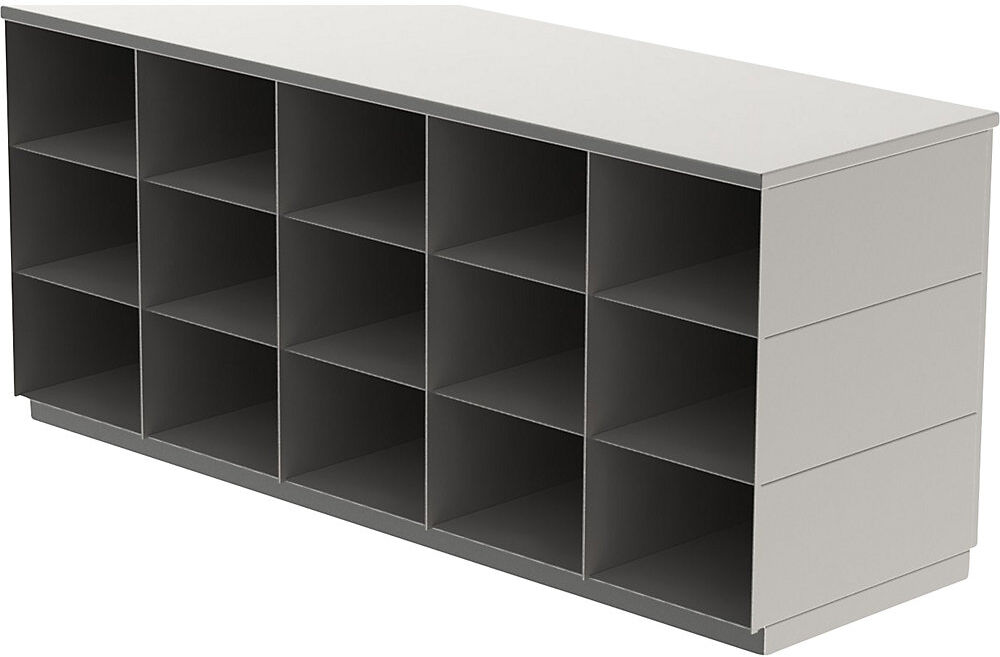 kaiserkraft Sitover-Garderobenbank, einseitig, Edelstahl, 15 Fächer, Länge 1360 mm
