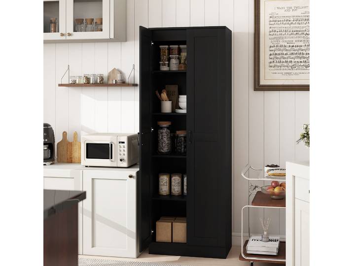 HOMCOM Armoire 2 Portes 4 Étagères Contemporain Noir 175H