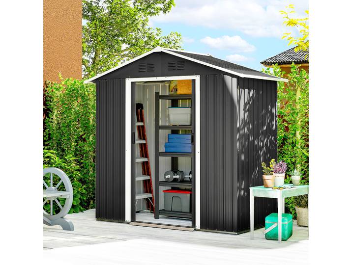 Outsunny Abri de Jardin Métal Gris 194x107x191cm Portes Coulissantes