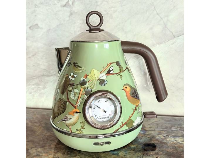 Autocollant de peinture verte rétro 1,7 l, bouilloire électrique, eau bouillante avec thermomètre, mise hors tension automatique, théière en acier inoxydable 304 1850W