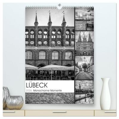LÜBECK Monochrome Momente (hochwertiger Premium Wandkalender 2026 DIN A2 hoch), Kunstdruck in Hochglanz