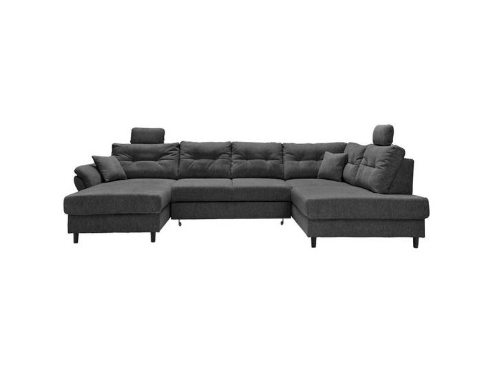 Wohnlandschaft, Anthrazit, 338x206 cm, Textil, 6-Sitzer, U-Form & Liegefunktion, Livetastic