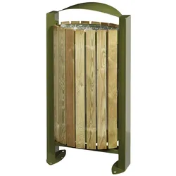 ARKEA Mülleimer Rossignol mit Holzfassade 60 L Olivgrün Stahl mit UV-stabiler Pulverbeschichtung & Korrosionsschutz