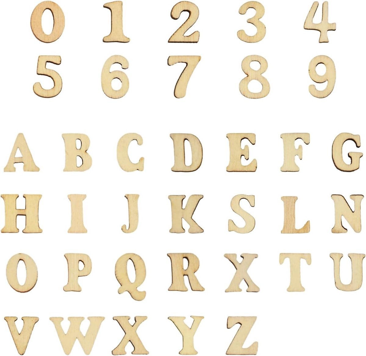 Set van 200 onbehandelde houten letters en cijfers van 15 mm voor knutselen en DIY-decoratie