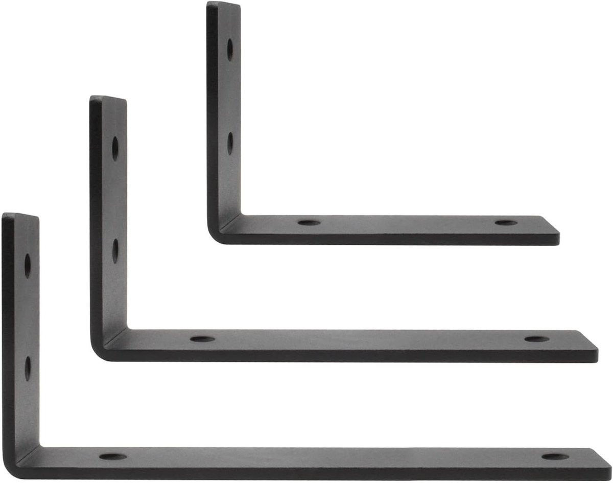 Zwarte mat gepoedercoate wandconsole plankdragers van massief staal voor de keuken, badkamer of woonkamer, Hoogte: 195 mm, Breedte: 100 mm