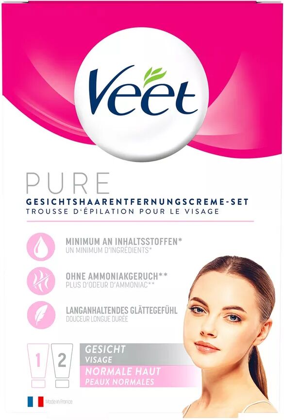 Veet - Gesichtshaarentfernungscrème, Pure - Normale Haut - Gesicht, 2x50 ml
