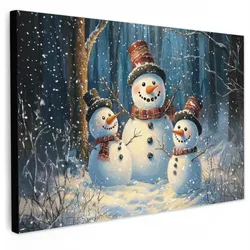 LEINWANDBILD Schneemann - Schnee - Winter - Wald XXL 150x100 cm