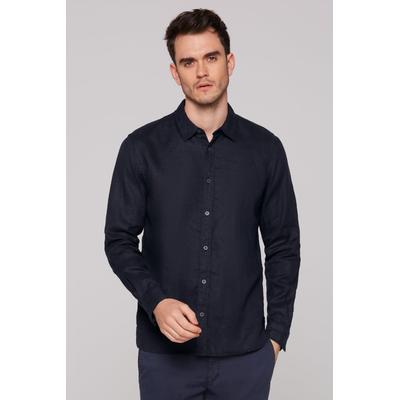 Langarmhemd CMPD, Herren, Gr. 4XL, Normalgrößen, blau, Web, Material: 100% Leinen, bestickt, figurbetont normal, 1-Knopf-Manschette, Hemden, aus Leinen
