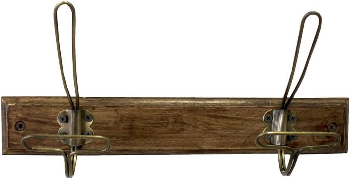 Wandkapstok van ijzer en hout met vier haken