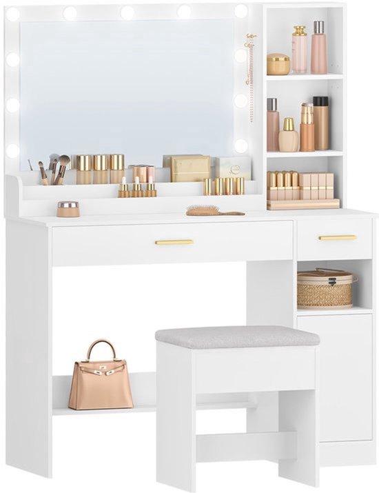 Grosse Schminktafel mit Spiegel, 2 Lademöglichkeiten und 4 Schubladen, weiß