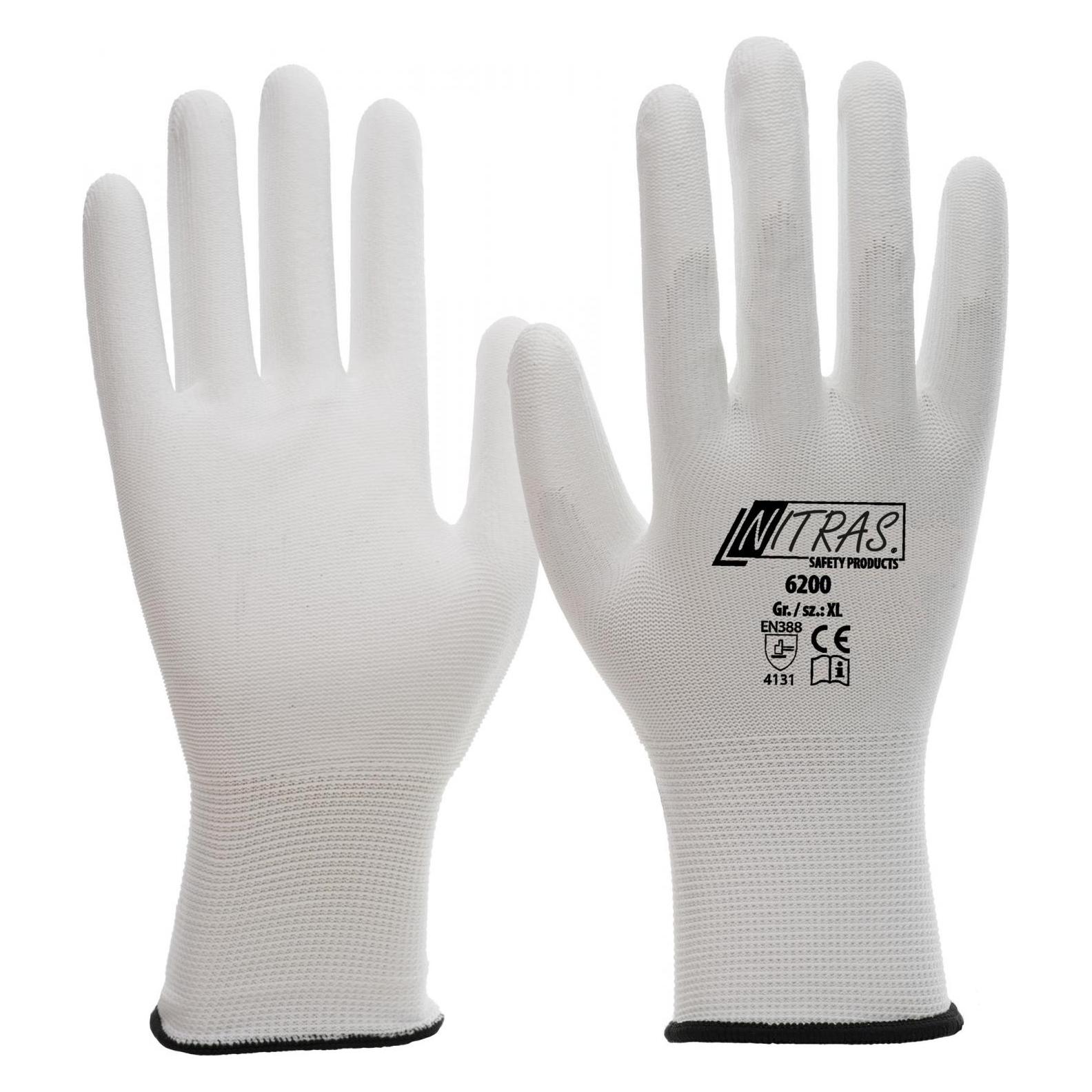 Nitras 12 Paar Montagehandschuh Nylon 6200 weiss PU Handschuhe Gr. XL (9) (9, XL) (6200-XL)