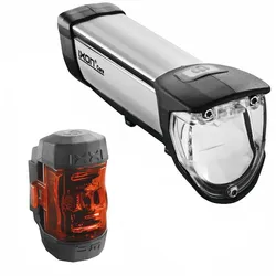 Busch+Müller LED-Batterieleuchtenset Ixon Core/Ixxi Silber mit Ladegerät und Kabel – leistungsstarke Fahrradbeleuchtung für optimale Sicht