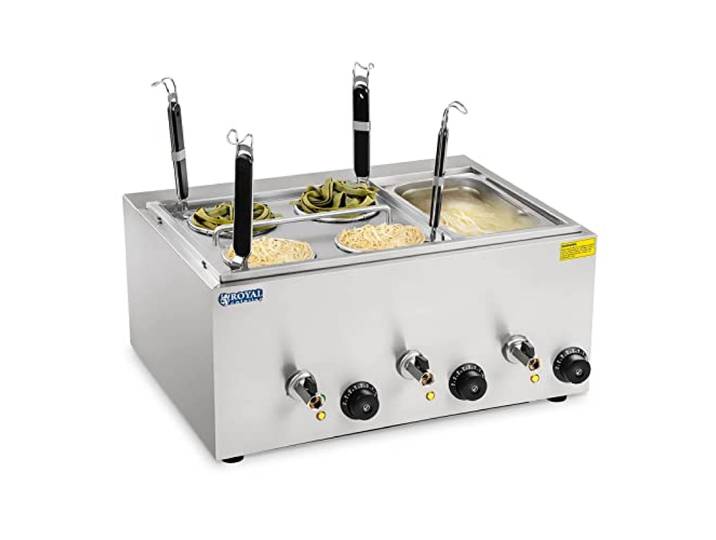 Royal Catering Cuiseur à pâtes 4 paniers Bac GN 1/3 RCNK-4-GN (3x1.000W\, 50\,7x60\,5x50cm\, capacité du récipient 4L\, hauteur des paniers 14 cm)