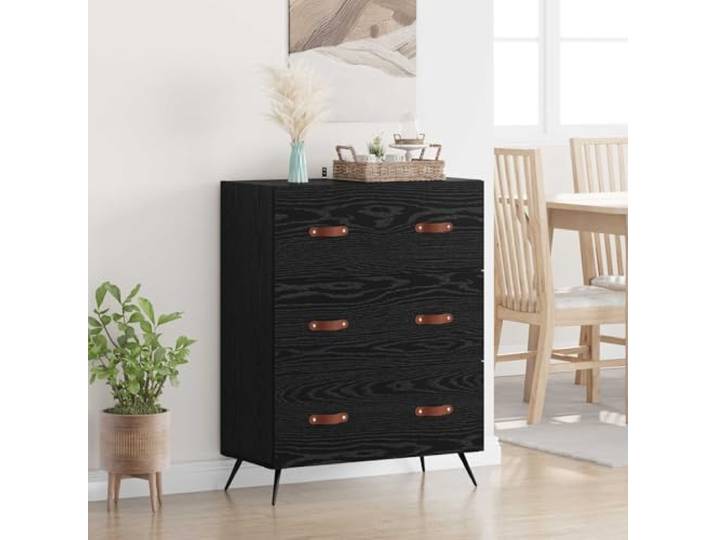smnyxs Kommode Eiche Schwarz 69,5 x 34 x 90 cm Holz Schwarze Metallbeine, Aufbewahrung von Kleidung und Zubehör, einfache Montage, moderne rustikale Dekoration