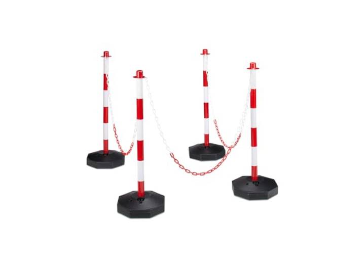 Relaxdays Lot de 8 poteaux avec chaîne\, plastique rouge/blanc pied à remplir\, H x l x P : 82 x 28 x 28 cm\, poteaux à chaînes