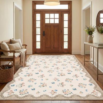 Garvee Lace Edge Floral Washable Area Rug