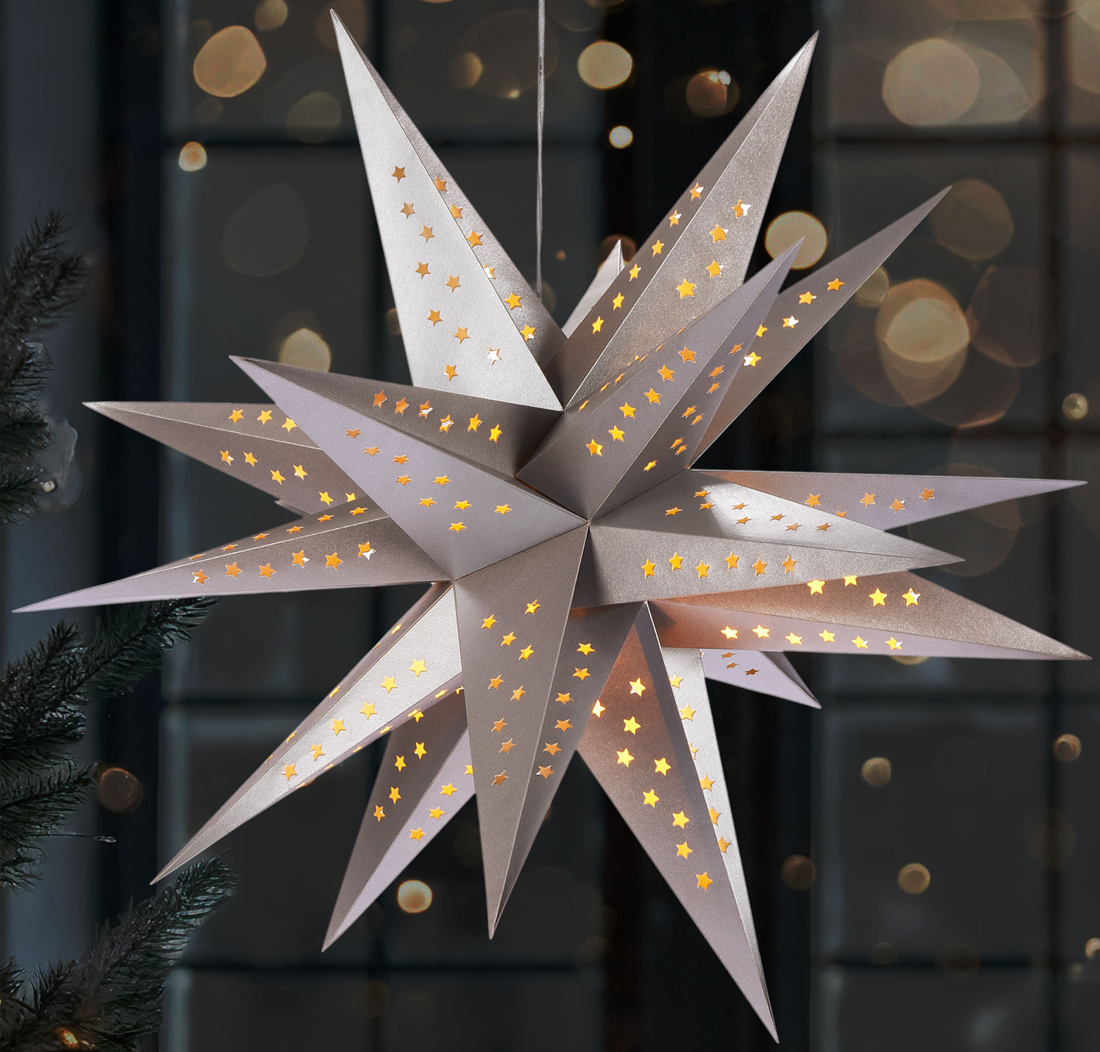Brubaker 3D Kerstster Zilver - Lichtgevende LED Ster voor Raamdecoratie - 60 cm