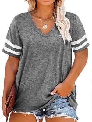 Uplift Essentials Womens Plus Size Casual V Neck Short Sleeve Loose T Shirt 2xl gray