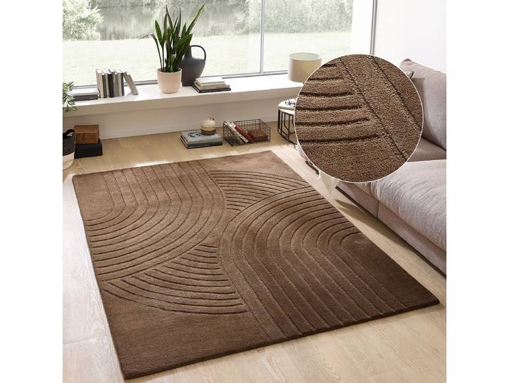 Wollteppich GOODPRODUCT Gabbo Design, Handgefertigt, Teppich, reine Wolle Gr. 4, braun, B:160cm H:14mm L:220cm, Wolle, Teppiche, Wollteppich, Hoch-Tief-Effekt, reine Wolle, Scandi-Look, Naturfaser