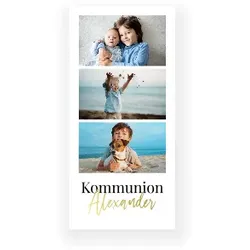 Einladungskarte Kommunion: Goldmomente mit Fotos in Weiß
