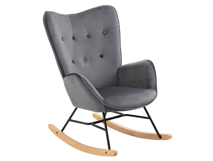 Chaise à bascule scandinave avec revêtement velours gris foncé