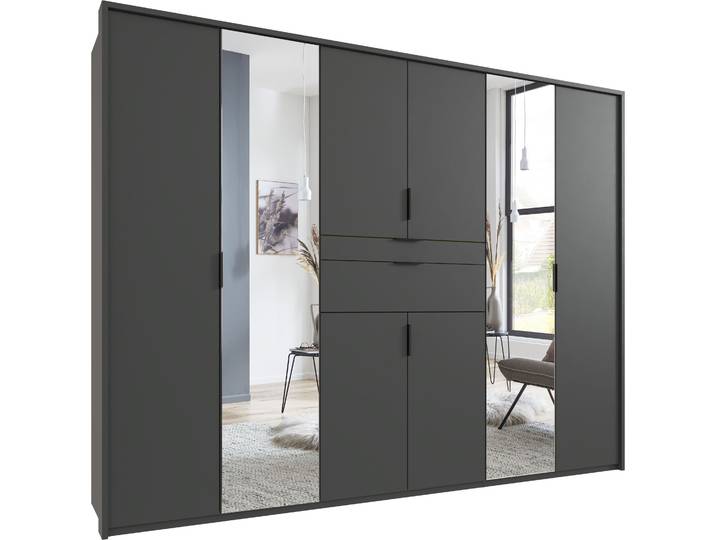 Drehtürenschrank, Spanplatte, Grau, 270×208×58 cm, Mit Spiegel & 8 Einlegeböden, Wimex Moldau