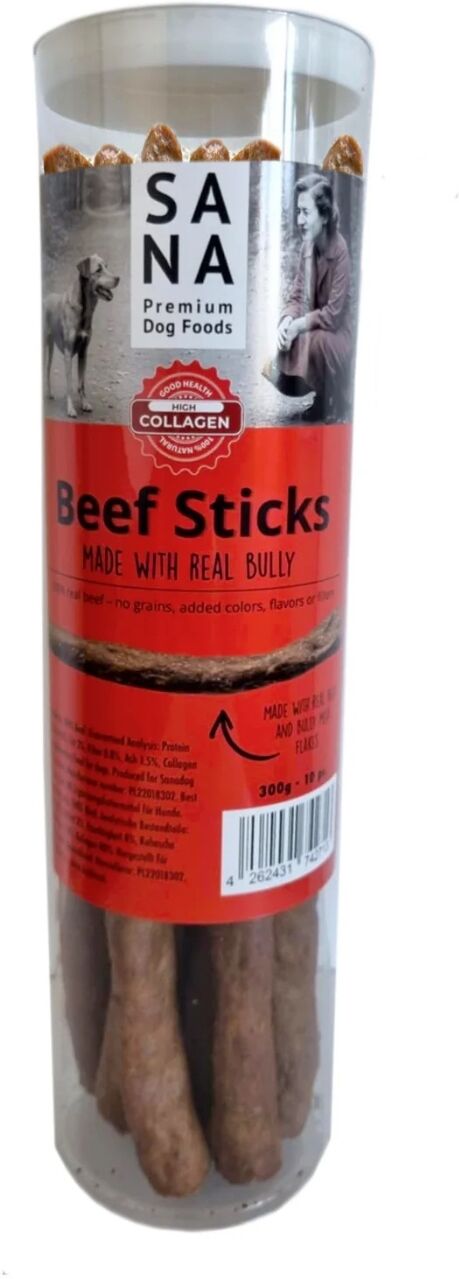 Sanadog Bastoncini Snack Masticativi di Manzo per Cani 10 Stick 300 g