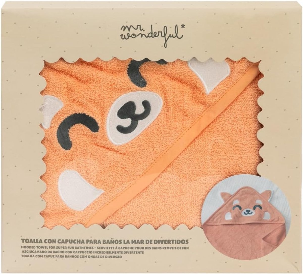 Zachte katoenen baby handdoek met capuchon in de kleur rood panda, 100 x 100 cm