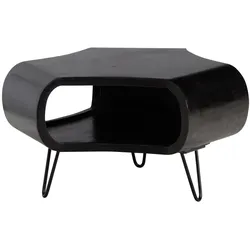 COUCHTISCH Schwarz Massivholz Mango mit Stauraum 60x60x35 cm Haarnadelbeine