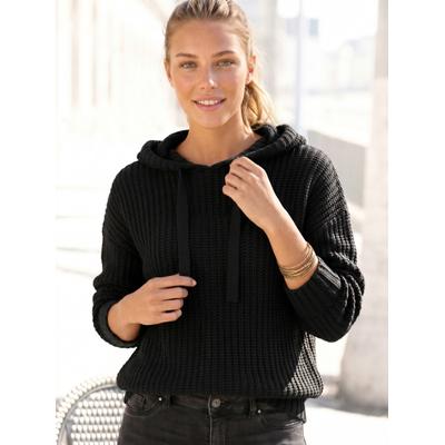 Kapuzenpullover LASCANA "aus weichem Grobstrick", Damen, Gr. 32/34, schwarz, Grobstrick, Obermaterial: 100% Polyacryl, unifarben, figurumspielend hüftlang, Rippstrickbündchen, Pullover Kapuzenpullover, weicher Strickpullover mit Kapuze, gestrickter...