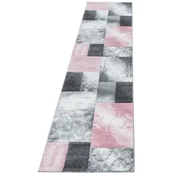 Teppich Schlafzimmer Karo Elegant Waschbar Strapazierfähig Wohnzimmer Esszimmer Pflegeleicht Läufer Pink 80x300 cm – MONZA von Kadima Design
