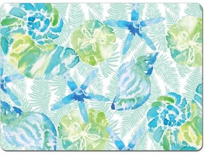 CounterArt Isla Mona Coastal Premium Decorative Hardboard Cork Back Tabletop Placemats 4 Pack Manufactured in The USA Heat Tolerant