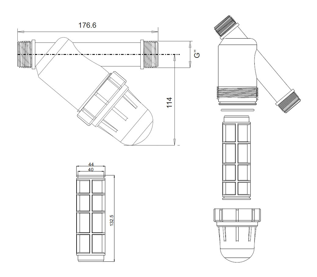 REKUBIK Wasserfilter Siebfilter Lang 2x Außengewinde 1" AG x 1" AG 3382/0123
