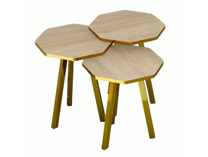 JVmoebel Couchtisch Elegantes Couchtisch-Set aus Holz und Metall in Braun (Set, Couchtisch, Couchtisch 2, Couchtisch 3), Made in Europe