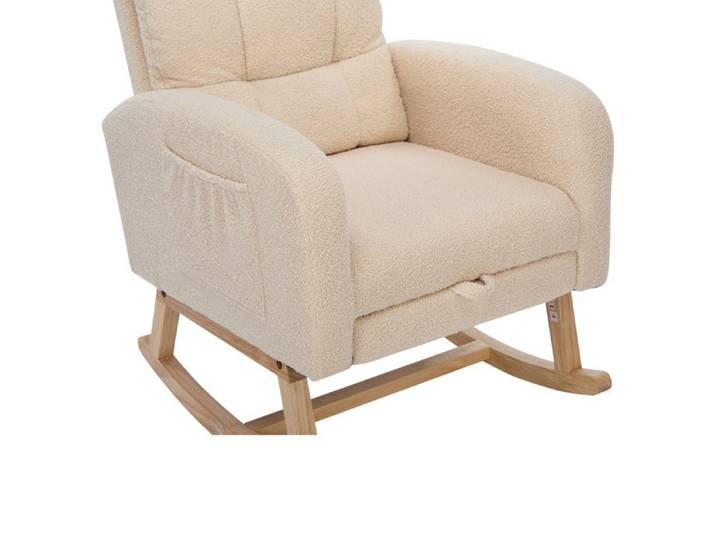 Feuille épaissie Teddy Velvet Rocking chair fauteuil beige cadre en bois massif pieds en métal avec support de jambe caché rem