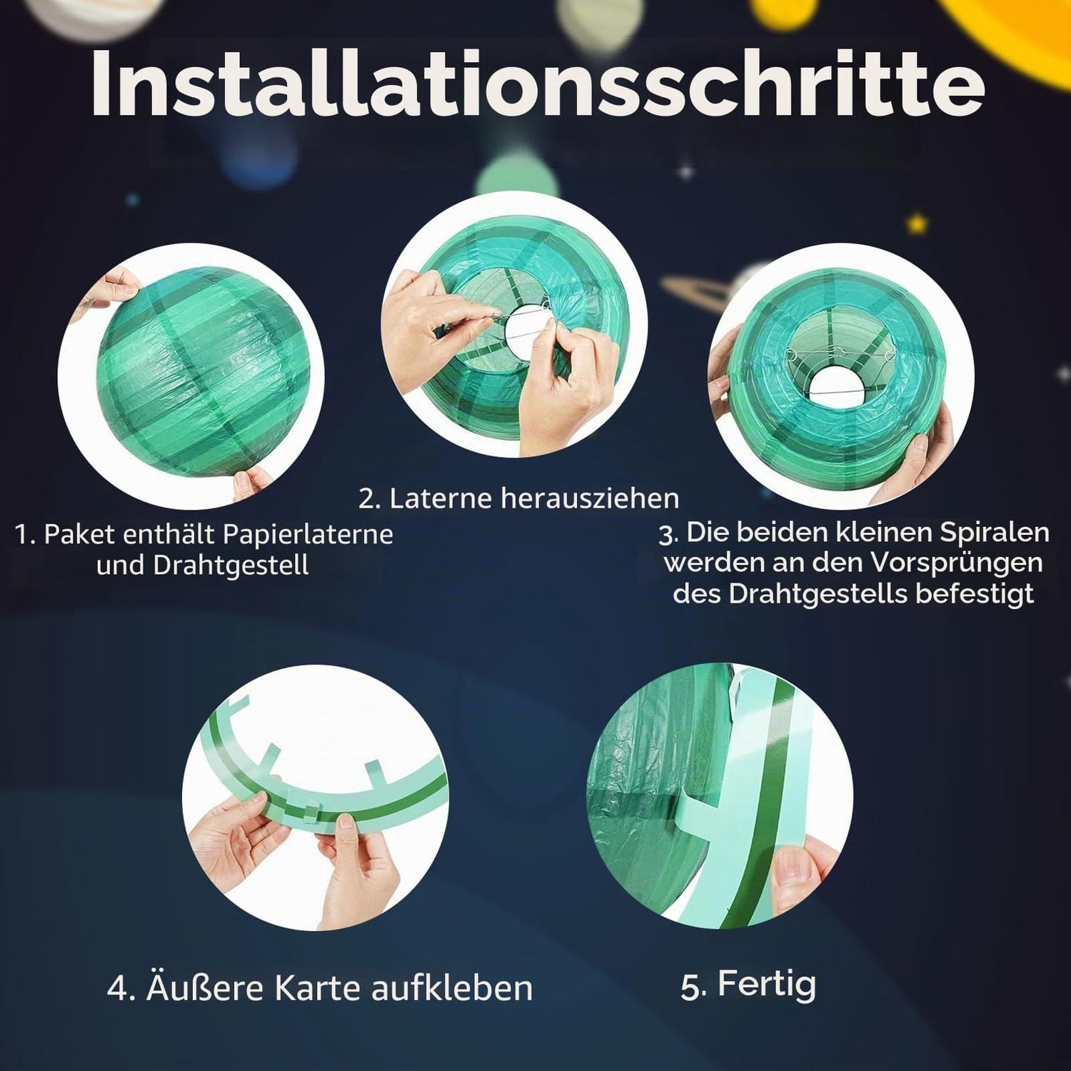 Set van 9 Papierlantaarns Zonnestelsel met Planeten voor Hangende Decoratie, Ø 25 cm