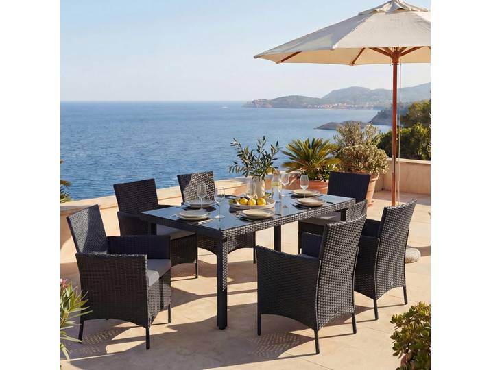 Poly-Rattan-Garnitur Halden, Gartenmöbel Balkon-Set Sitzgarnitur anthrazit, Kissen anthrazit