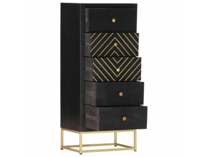RJPLMFV Kommode mit 5 Schubladen, Mangoholz, massiv, Schwarz und Gold, 45 x 5 geräumige Schubladen, pulverbeschichteter Stahlrahmen, einzigartige Handwerkskunst, vielseitige Aufbewahrung
