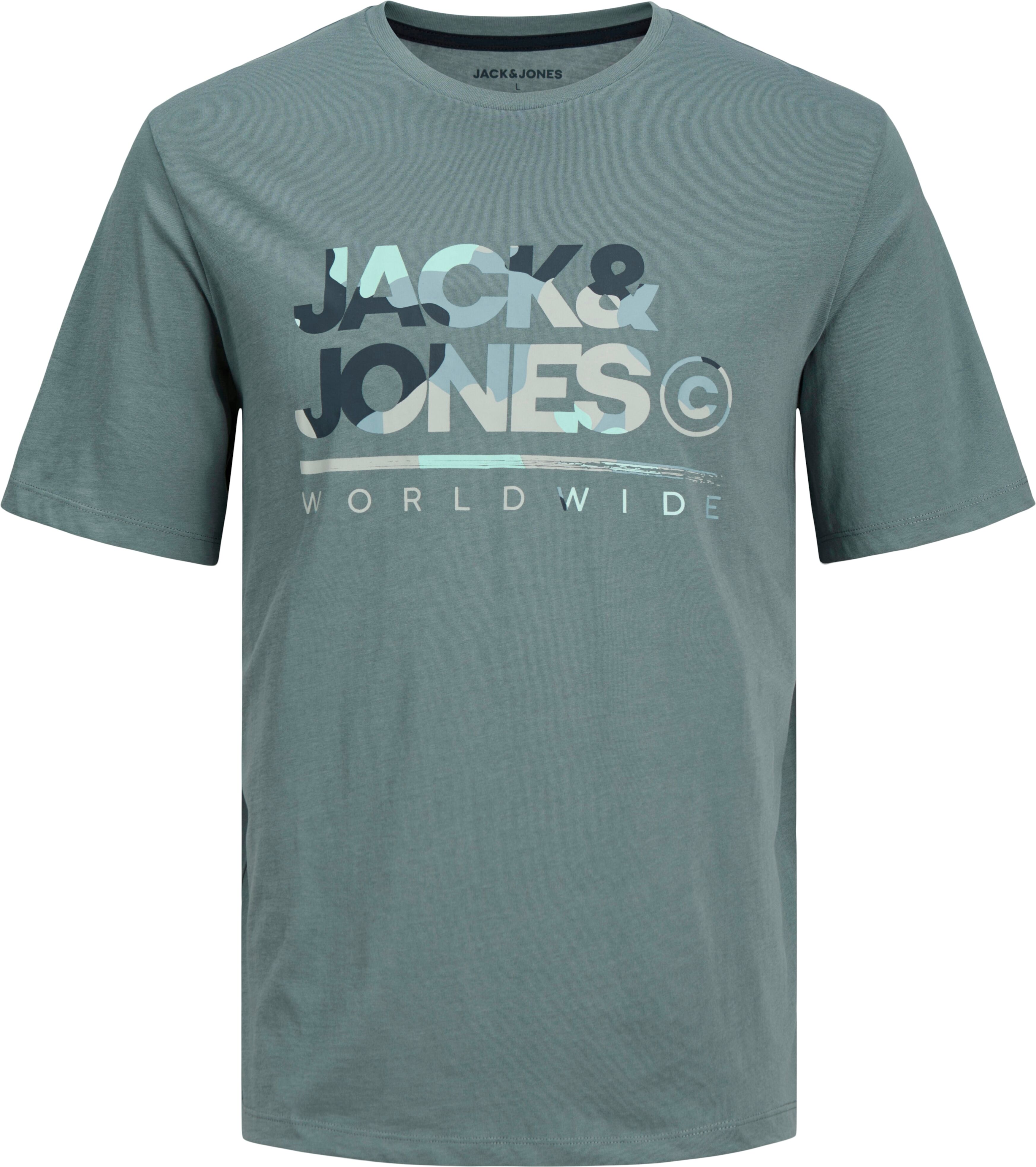 Kurzarmshirt JACK & JONES "JJLUKE TEE SS CREW NECK 5PK MP", Herren, Gr. S, weiss (goblin blau pack:weiß, schwarz, deepteal, navyblazer), Jersey, Obermaterial: 100% Baumwolle, bedruckt, normal, Rundhals, Shirts Kurzarmshirt goblin blau pack:weiß, schwarz, 