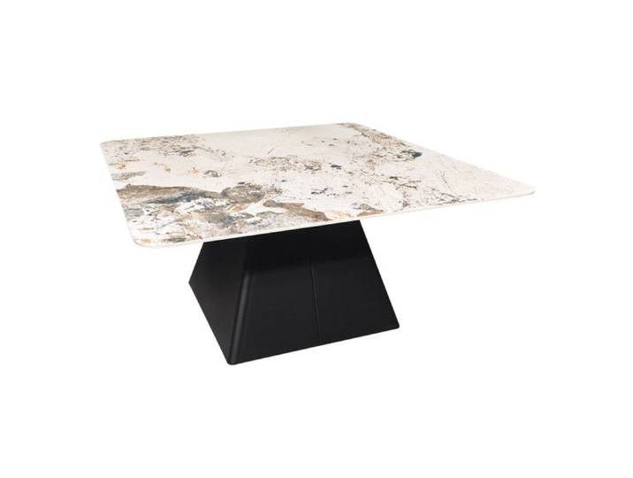 Table basse carrée céramique marbrée beige pied trapèze - OSWALD Meubletmoi